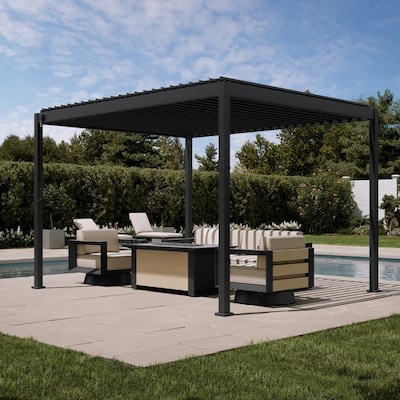 mirador modern 10-ft w x 12-ft l x 8-ft 8-in h charcoal metal freestanding pergola (2-boxes)