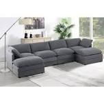 modular sectional sofa with movable ottoman, u shaped modern sofa with pillows, deep seat couches for living room, bedroom and apartment, comfy couch, grey (incomplete one box only 