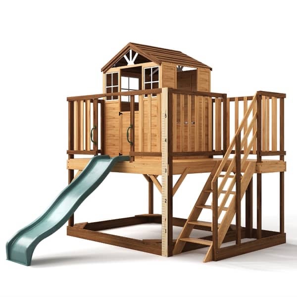 9-in-1 Wooden Playhouse with Slide & Sandbox - 110"L x 90.5"W x 98.4"H( incomplete one box of two only)