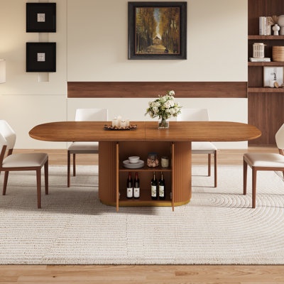 86.61" Modern Wooden Dining Table Storage Dining Table 8 Seat Oval Dining Table Farmhouse Kitchen Table with Storage Base By Latitude Run® (incomplete only base) 