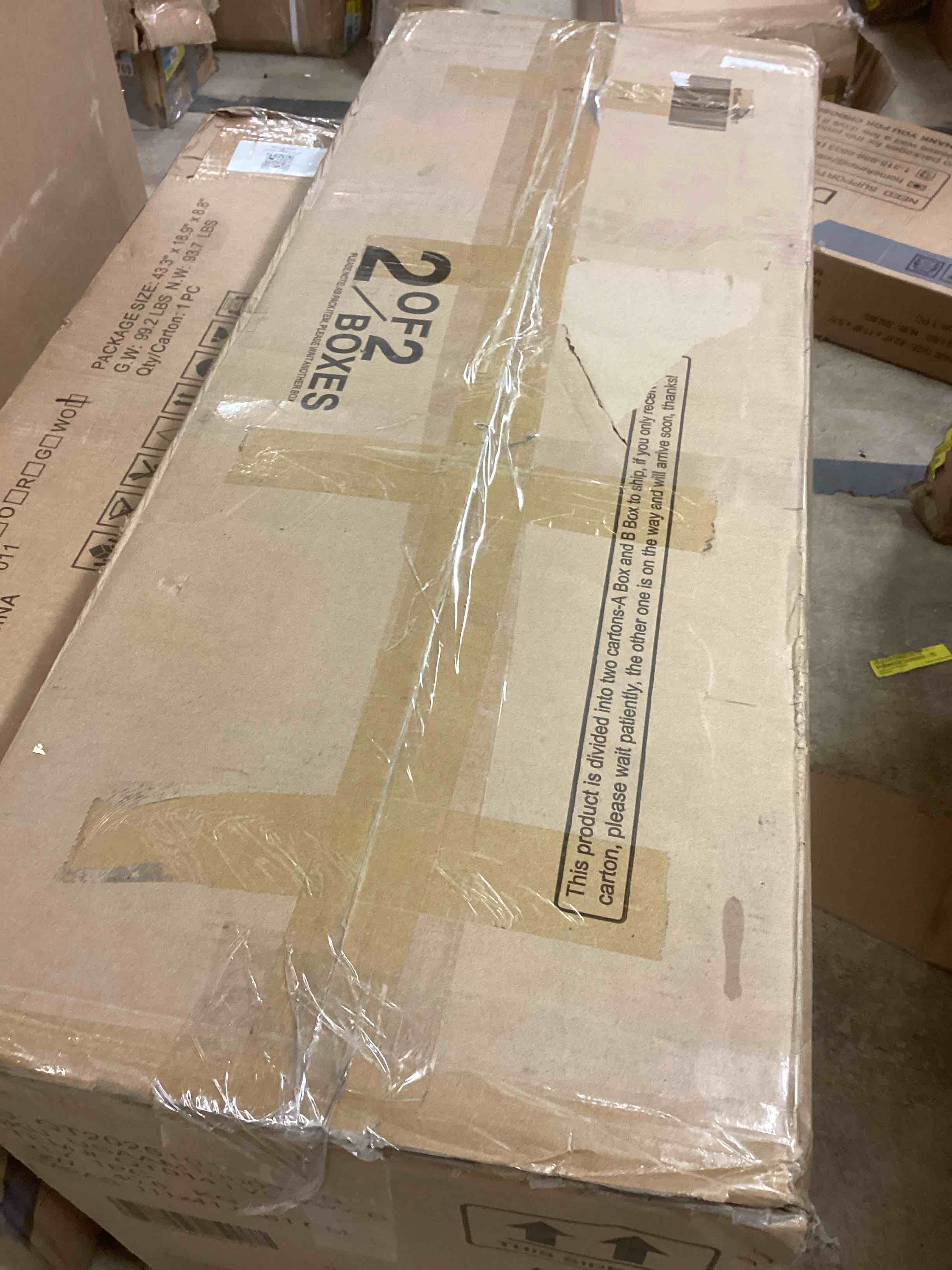 Condition photo showing Good Condition for 70" farmhouse fireplace tv stand for tvs up to 80", entertainment (incomplete one box of two only)