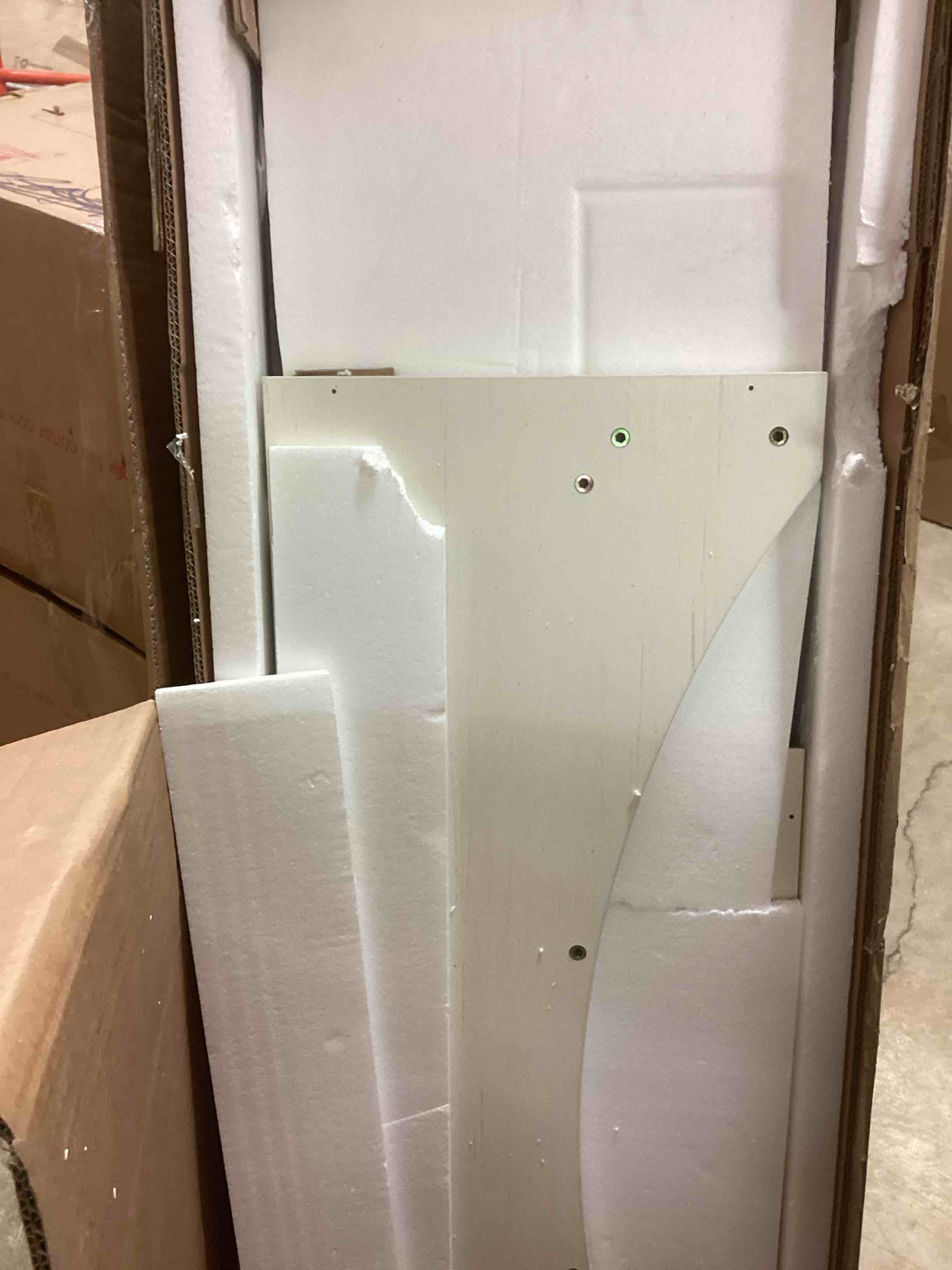 Condition photo showing Good Condition for 72" fireplace with mantel, fireplace tv stand for tvs up to 80 inches, white entertainment center with silver carvings ? 23" electric fire place insert heater for living room (incomplete one box of two only)