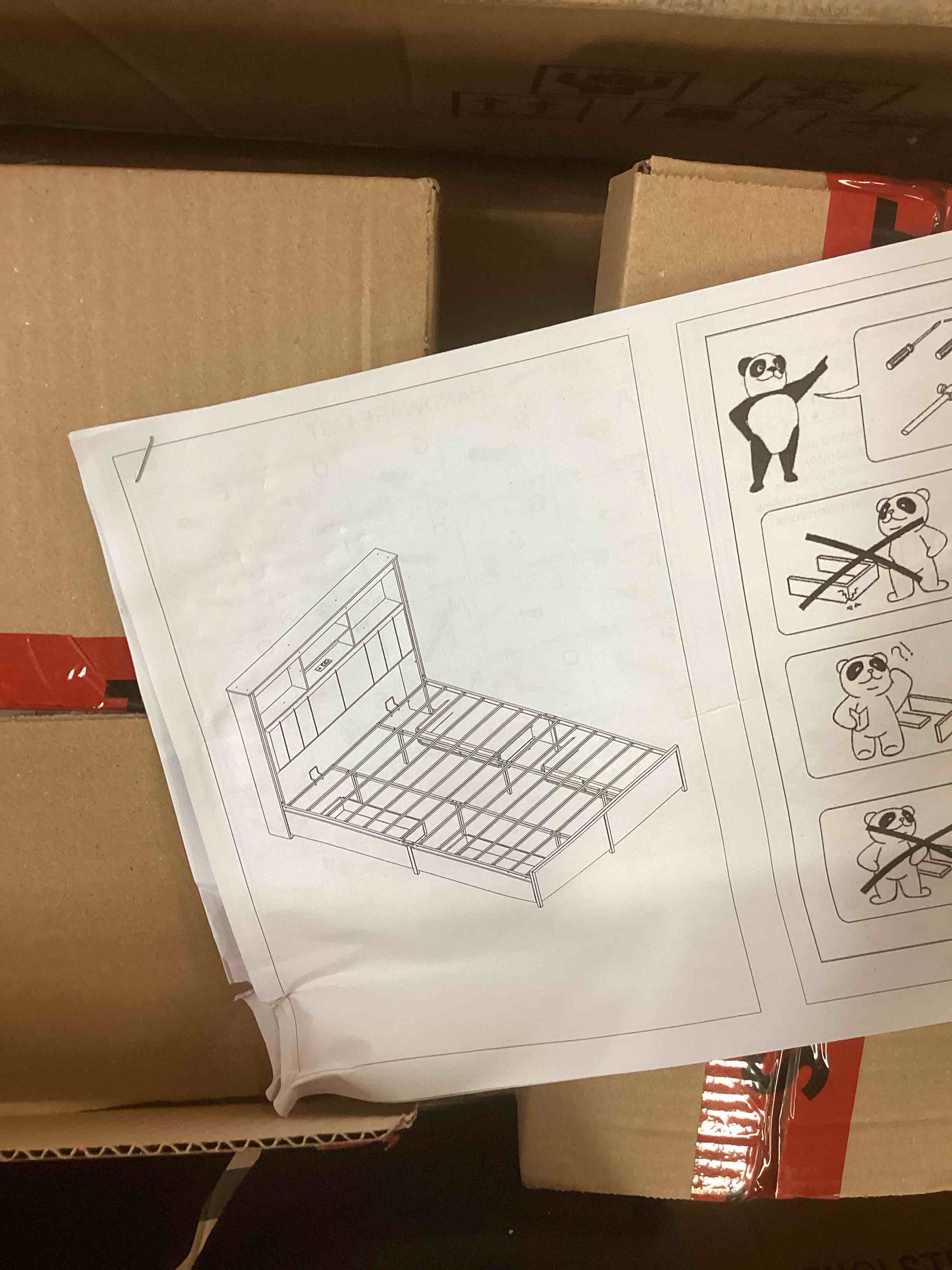 Condition photo showing Good Condition for all-metal bed frame with led ligt ,charging with 4 drawers ,black (incomplete one box of two only)