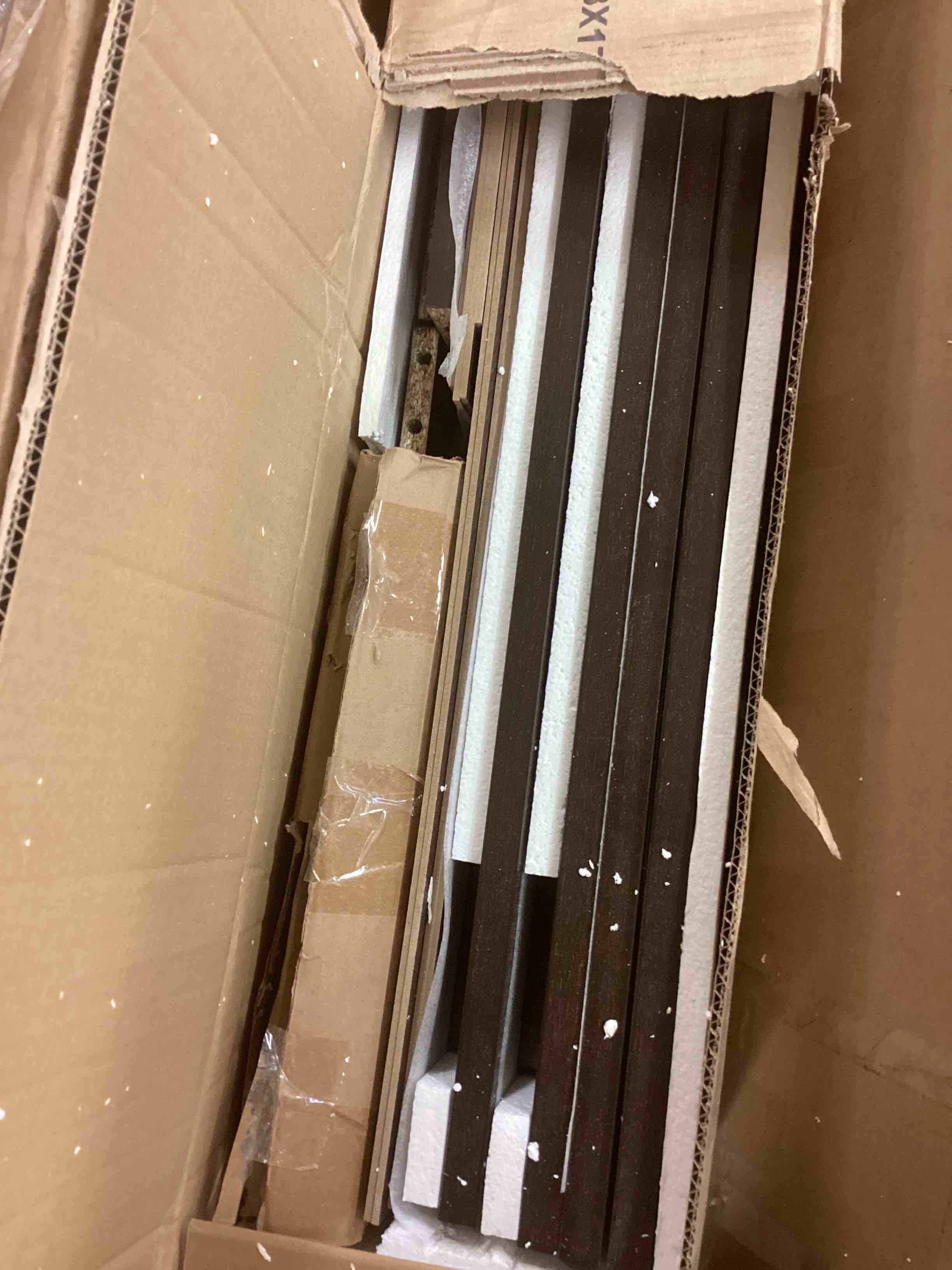 Condition photo showing Good Condition for 4-door armoire wardrobe closet with 4 drawers, 2 hanging rod , brown (incomplete one box of two only)