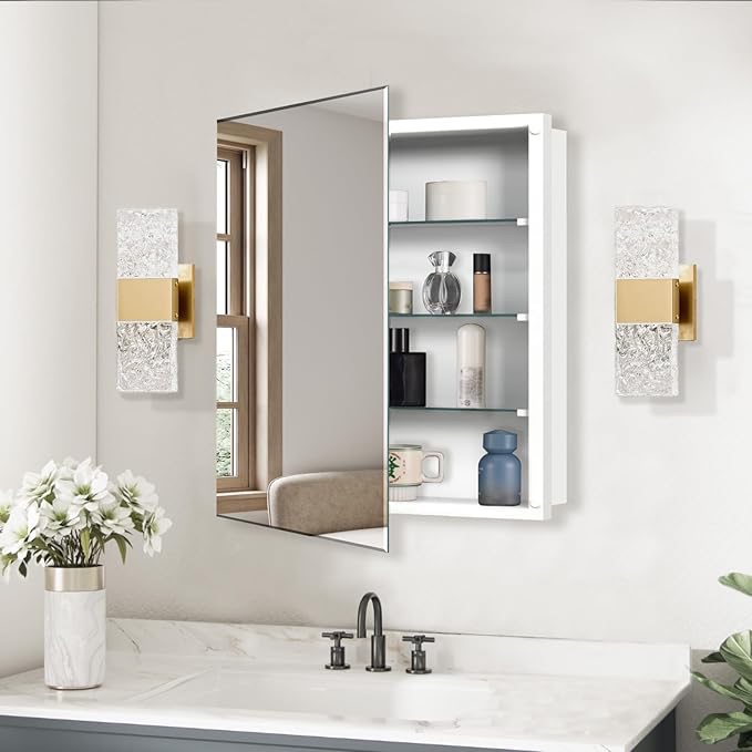 Bathroom Medicine Cabinet with 28x28 in Square Beveled Frameless Mirror,Wall Mounted Mirror Cabinet for Bathroom Toilet Kitchen,Recess or Surface Mount