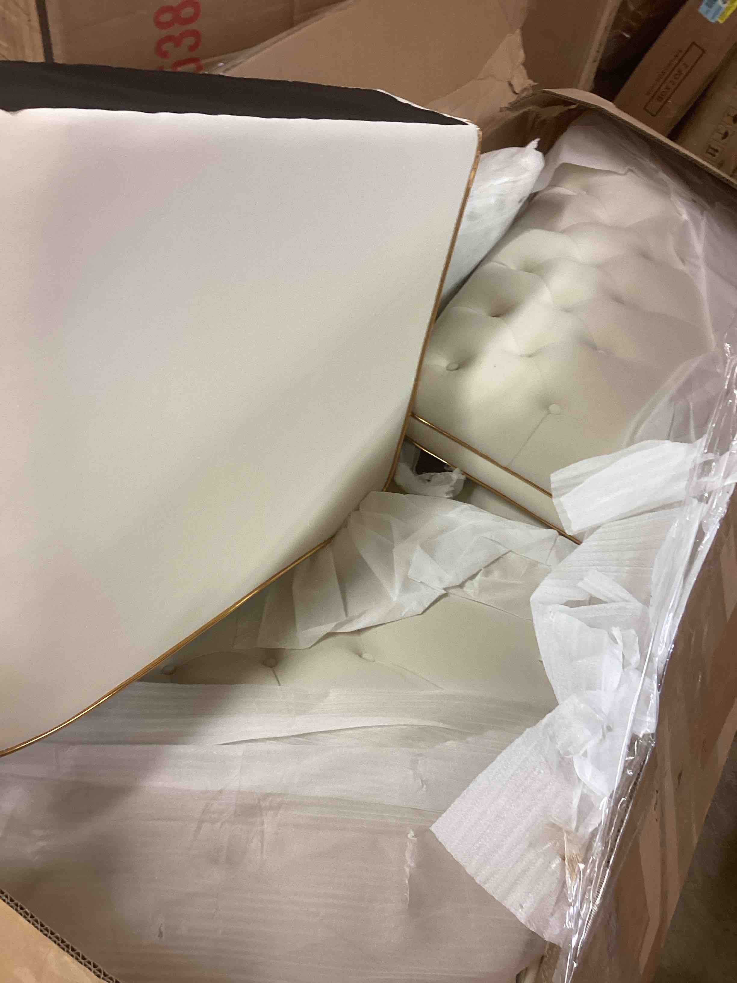 Condition photo showing As Is for 87.01” w modern tufted velvet sofa , stylish and comfortable for living room sofa, 