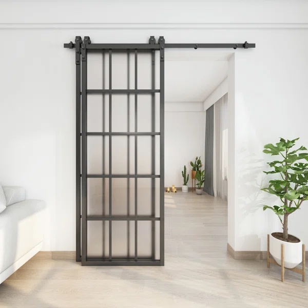 double glass bypass barn door(missing doors only installation hardware)