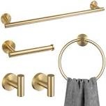 lava odoro 5-piece brushed gold bathroom hardware set, gold towel bar set bathroom towel holder set 