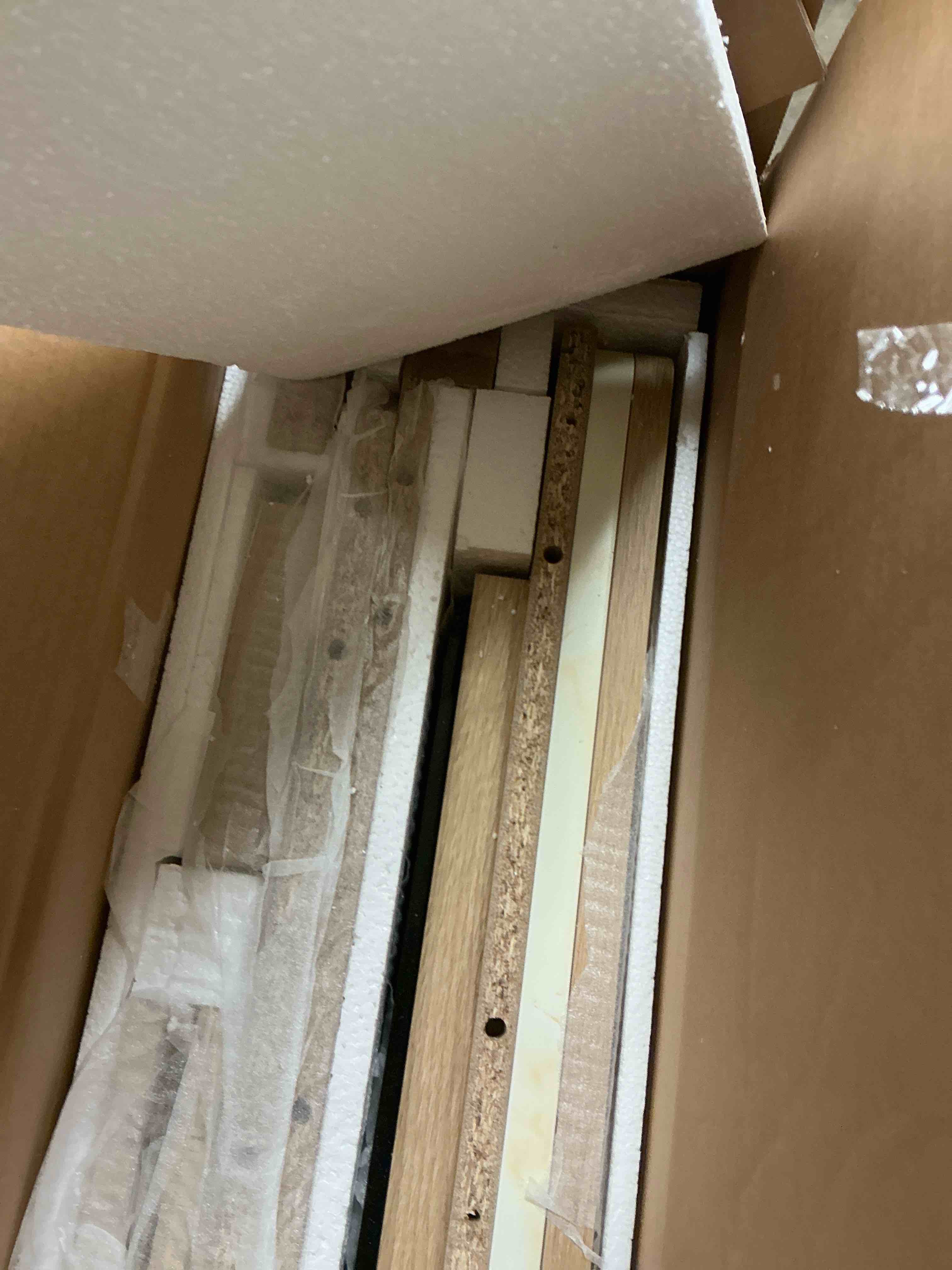 Condition photo showing New/Like New for t4tream fluted nightstand with charging station, 18" modern side table with faux marble top, 2 drawers end table w/storage, bedside table for bedroom, living room, curved profile design, natural oak