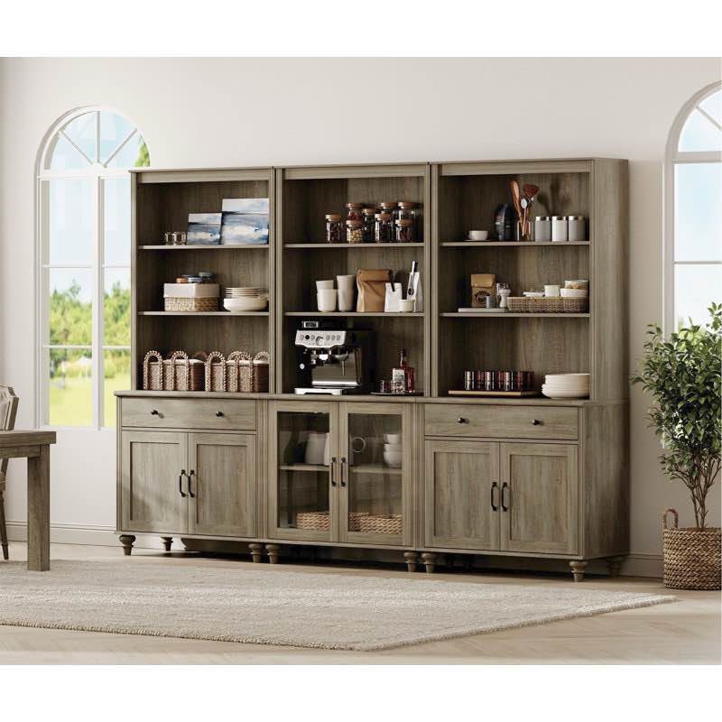 72.1'' tall kitchen pantry cabinet with 2 drawers and 6 doors, wash gray(incomplete)
