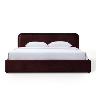 omax decor chloe upholstered platform king bed in burgundy fabric(incomplete box 2/3)