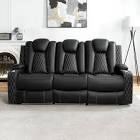 84.25 in. theater style 2-piece faux leather reclining adjustable headrest sectional sofa in black sofa and chair
