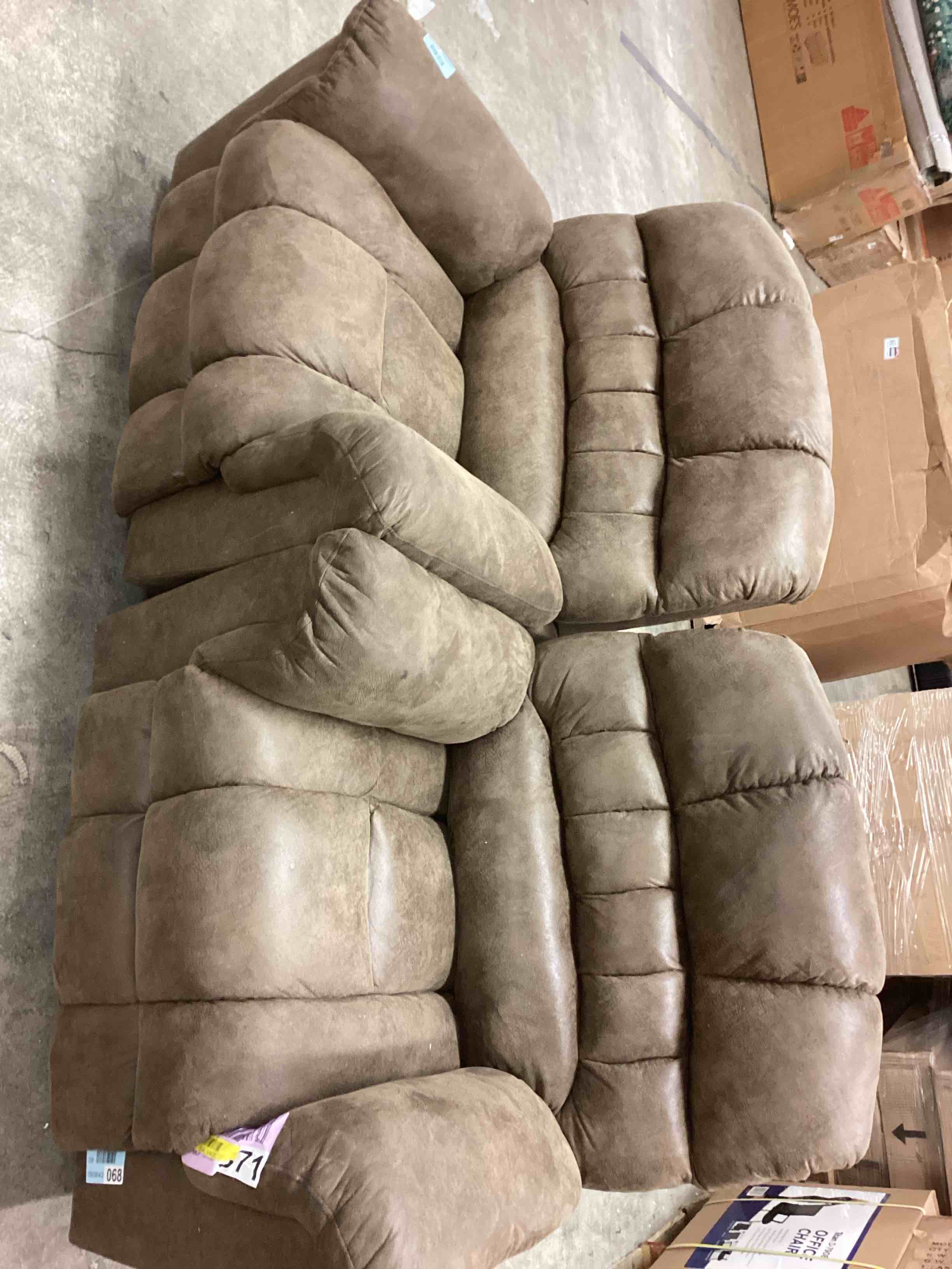 Condition photo showing As Is for 41.3" wide extra large microfiber upholstered modern power lift reclining heated vibration massage chair with usb & remote (set of 2)