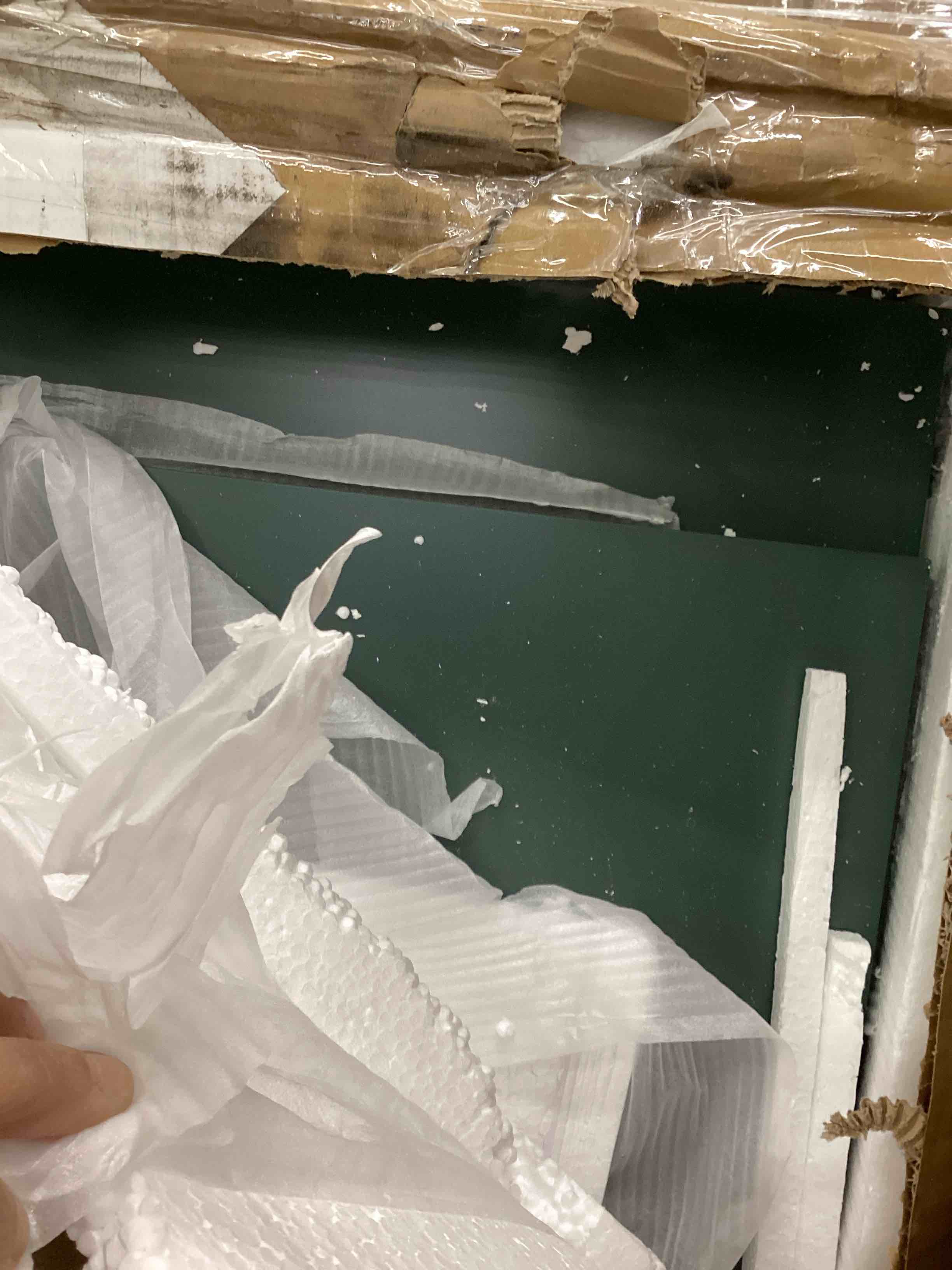 Condition photo showing As Is for vintage buffet sideboard cabinet with 4 doors, 59" mid century modern storage cabinet with shelf, decorative accent credenza tv stand (green) (incomplete only 1 box) 