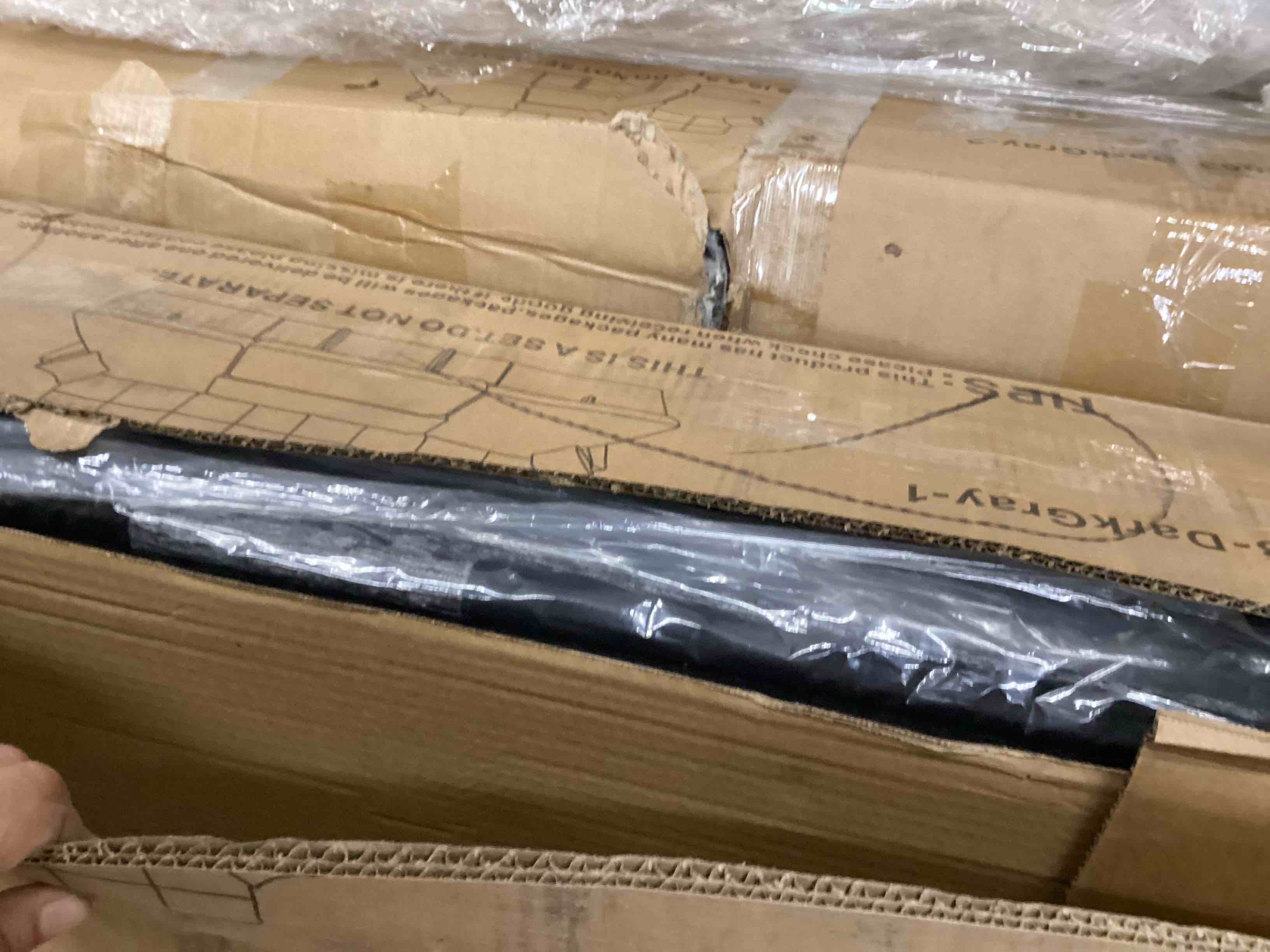 Condition photo showing Good Condition for (pickup 2 boxes) huatean home oversized sleeper couch sofa, 110 inch 2 in 1 pull out couch with double storage chaise, sectional sleeper sofa bed with side pocket for living room, dark grey (incomplete only 2 boxes 1&2 of 3) 