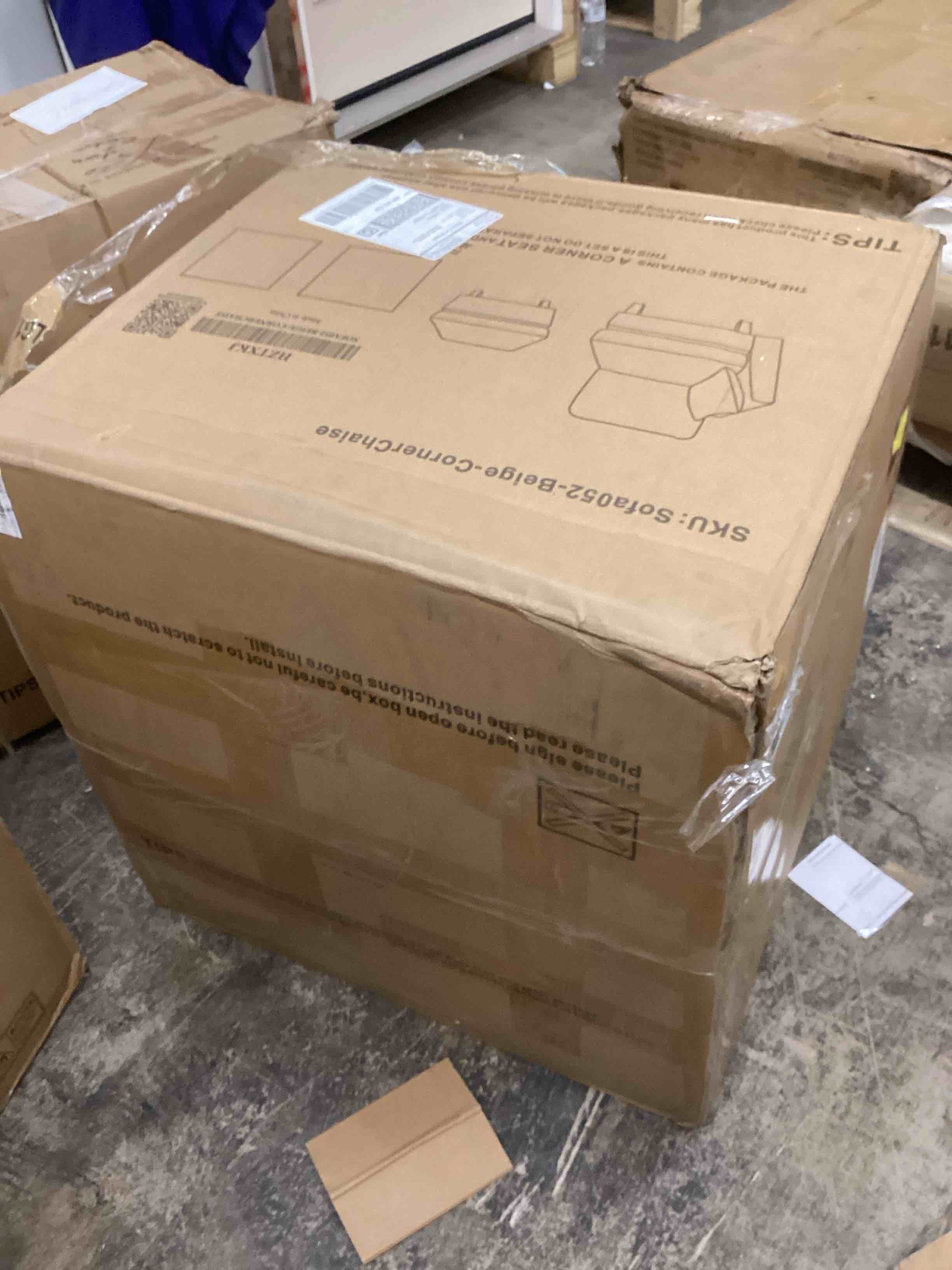 Condition photo showing New/Like New for faux leather modular sectional sofa, oversized sectional couches for living room, extra large 5 seater u shaped couch, comfy luxury deep seat couch, beige (incomplete box 1only corner seat/ ottoman seat)