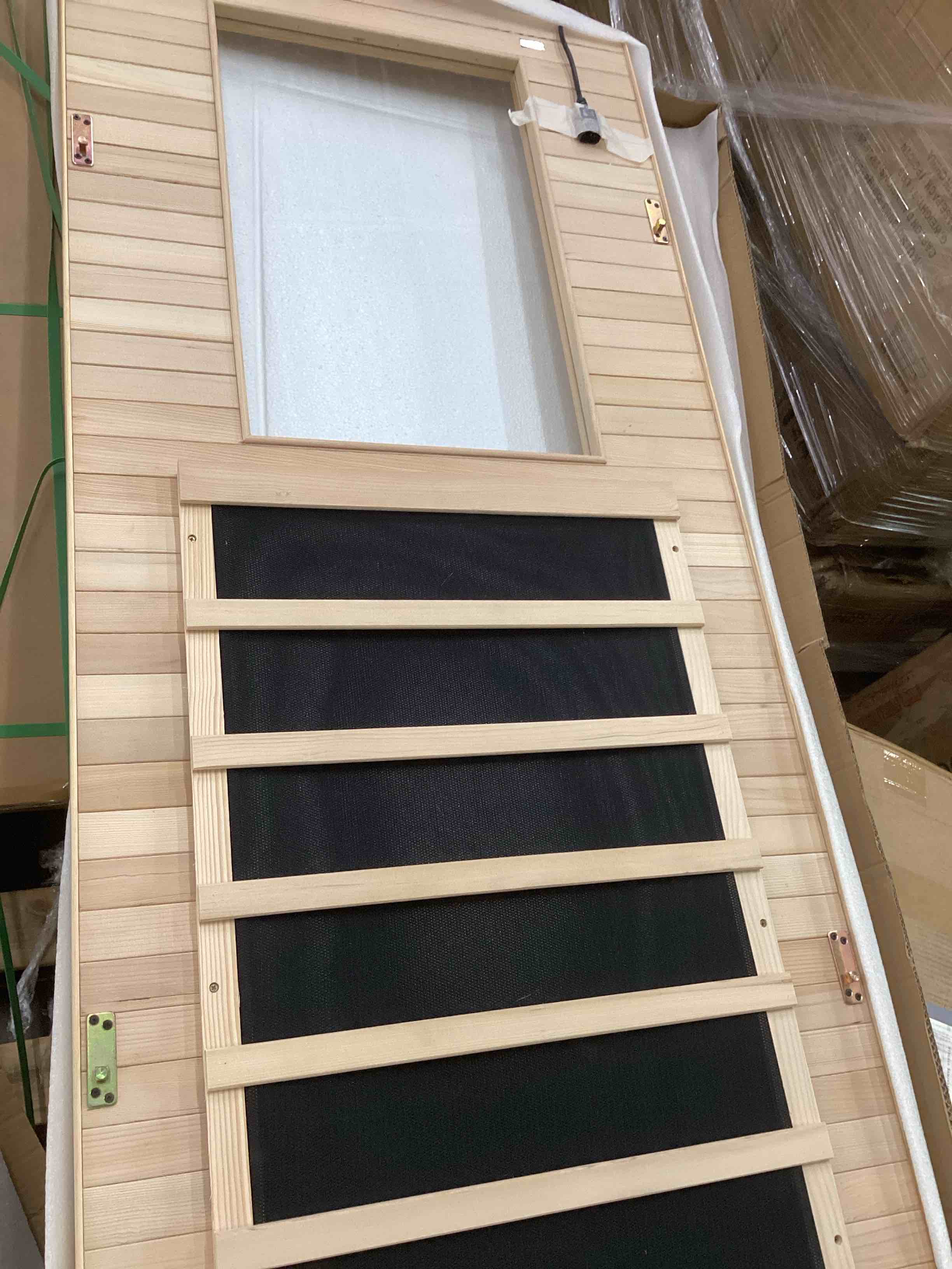 Condition photo showing New/Like New for kanlanth 1 person mini infrared sauna - premium european aspen wood, 905w energy efficient, low emf indoor sauna, bluetooth speakers, compact home spa for small spaces, 36.6"x29.3"x63", left door (pickup 4 boxes : left panel/2 right panels/ back panel) 
