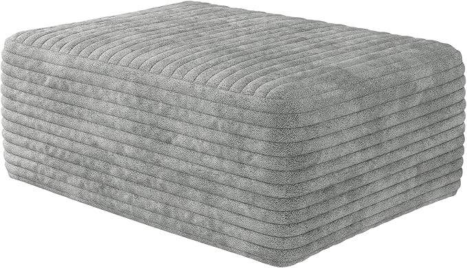 plush corduroy ottoman, upholstered cloud ottoman for boneless couch in a box, modular sectional couches for living room bedroom, compressed memory foam, no assembly require, grey