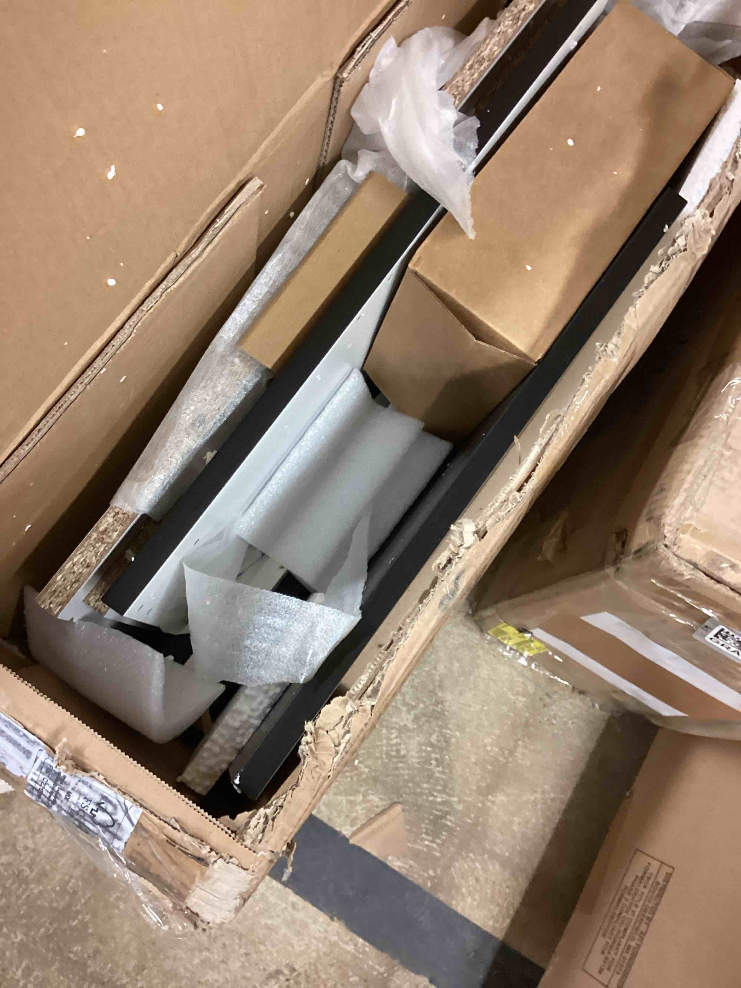 Condition photo showing As Is for 24 inch bathroom vanity cabinet with ceramic sink - wall mounted floating fluted vanity with drawers