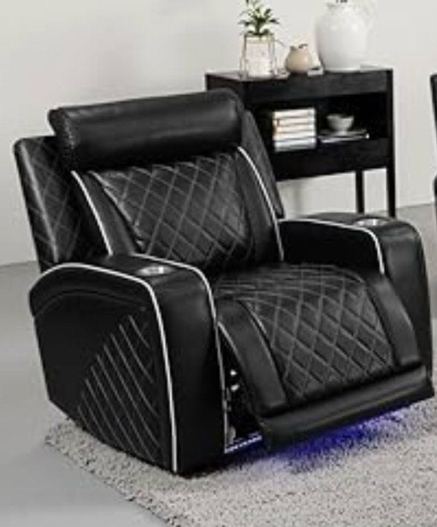 Condition photo showing Good Condition for power recliner sofa set with led, breathable leather reclining sofa loveseat and chair set, modern style living room set 3 piece with usb port, cup holder&storage for home (black) (only one sofa chair )