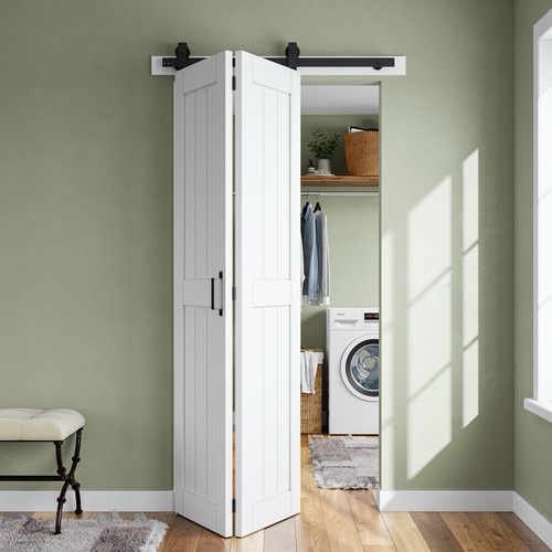 bifold barn door 30'' x 84'',bi-fold sliding closet doors with hardware kit i...