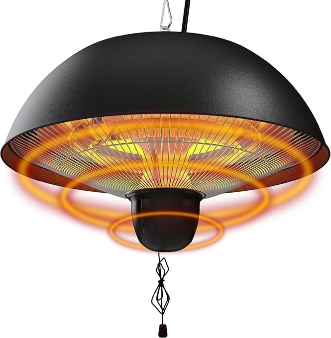 hanging patio heater, outdoor/indoor electric infrared, ceiling heater with 3 adjustable modes 600w/900w/1500w.