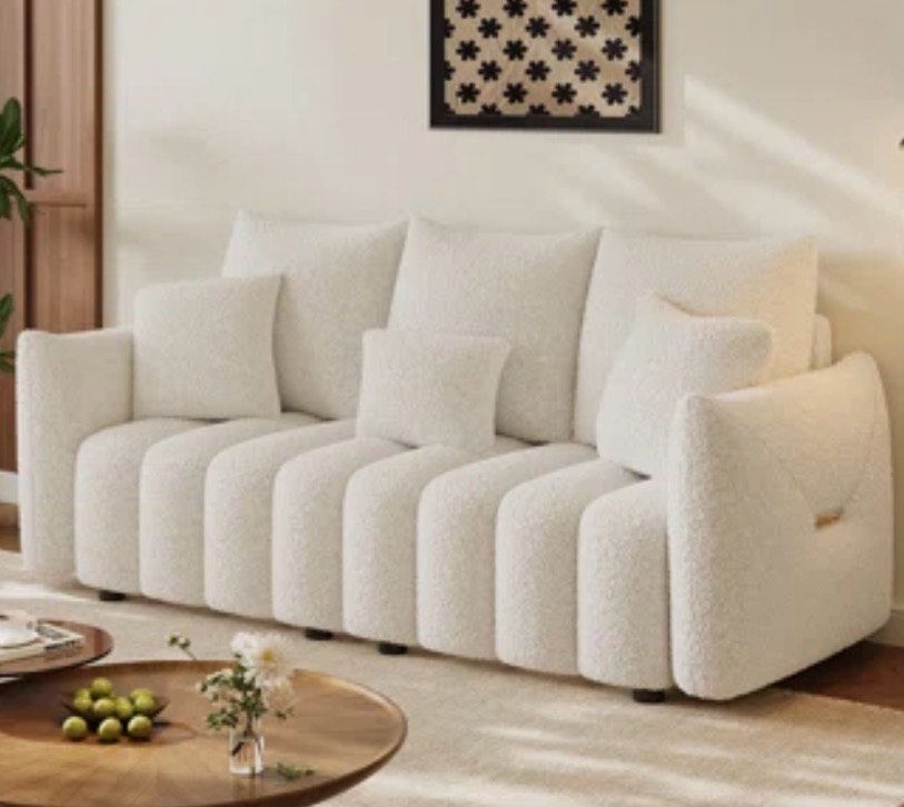 Two Piece Modern Teddy Fleece Upholstered Cloud Sofa (only sofa arms, incomplete) 