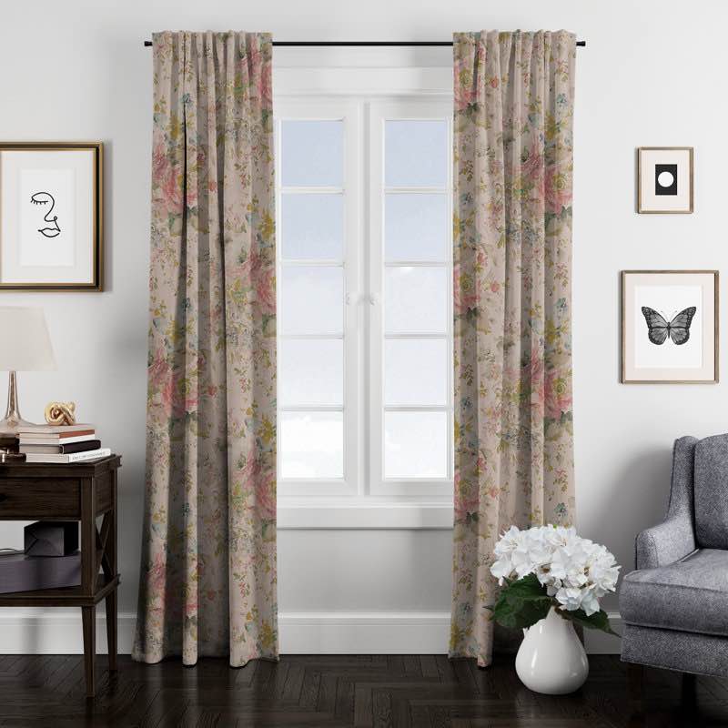 Gabrielle Drapery Linen Floral Room Darkening Rod Pocket (pair) 50” x 96”