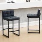 Counter Height Bar Stools Set of 2, Modern Faux Leather Counter Stools with Low Back and Footrest, Upholstered Bar Chairs for Kitchen Island, Bar, Counter (Black, 2Pcs 26" Counter Stools)