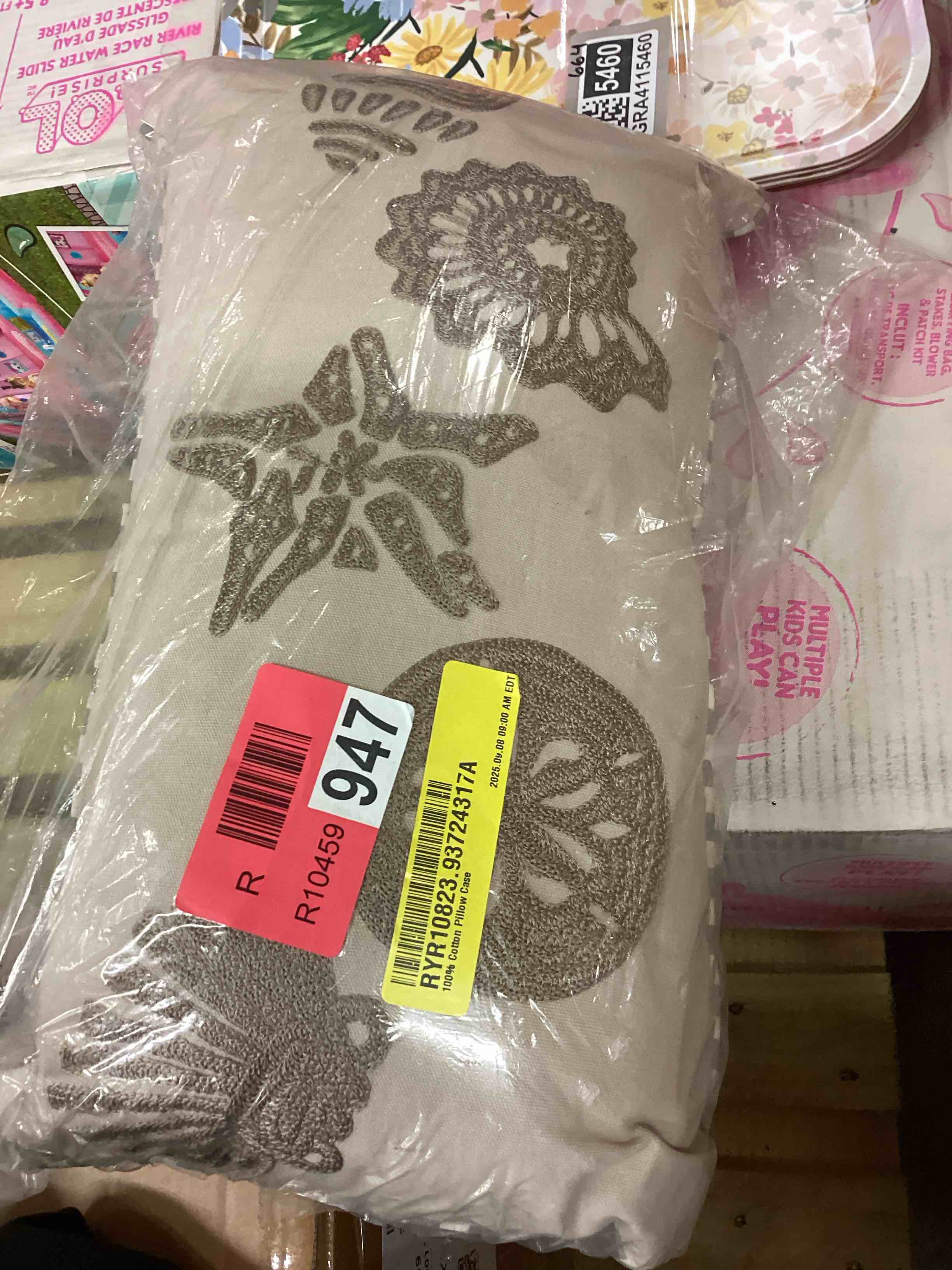 Condition photo showing New/Like New for rizzy home | t08868 | poly fill decorative pillow | 11"x21" white/brown/neutral coastal