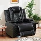 Aukfa Power Recliner Sofa Chair W/ Storage and USB for Living Room,Leather, Black