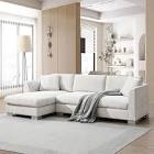 96 in. l shaped chenille modern cloud sectional sofa in white with 2-pillows, (incomplete only box #2 of 3) 