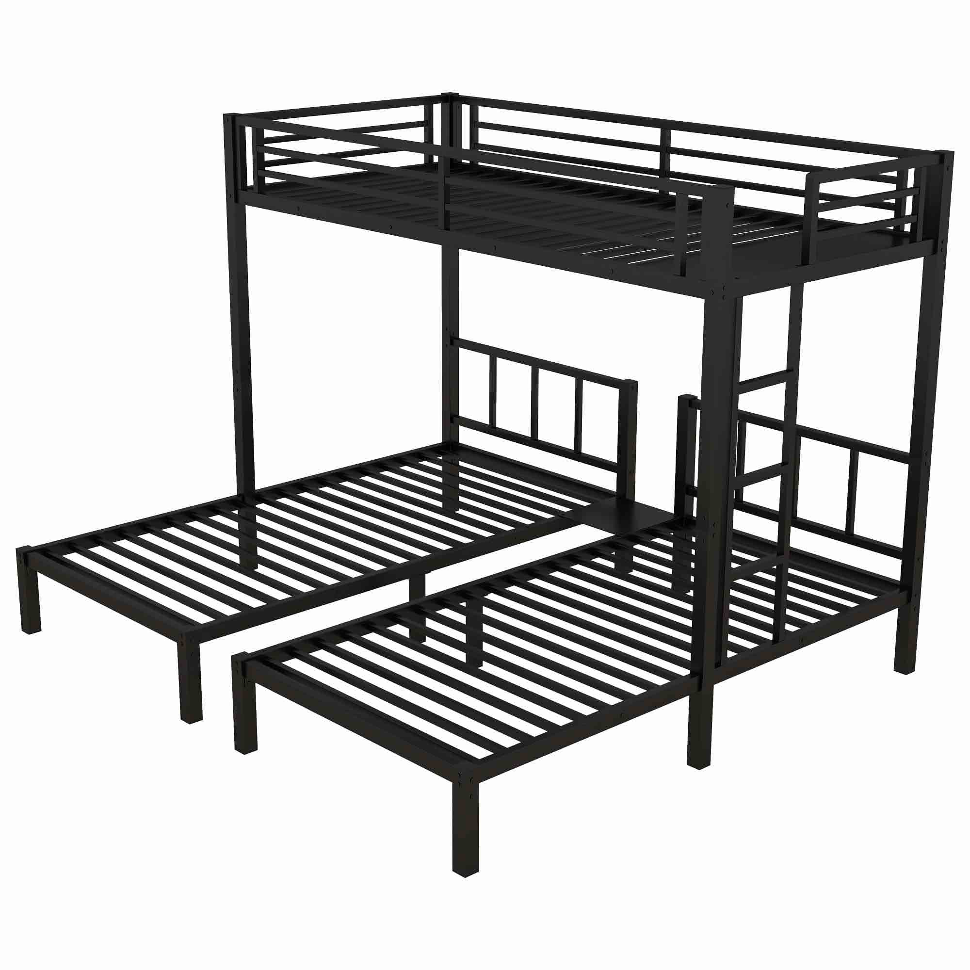 Triple Bunk Bed, Twin over Twin & Twin Metal Bunk Bed Frame, Detachable into 3 Separate Twin Beds, with Guardrails and Ladder, Black (INCOMPLETE ONLY ONE BOX) 