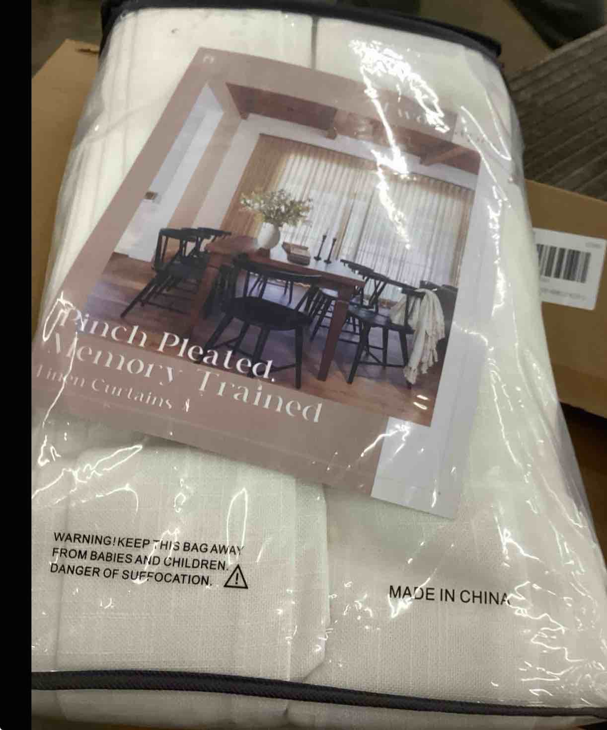 Condition photo showing New/Like New for twodrapes pinch pleated linen curtains 50” x 90”,  (pair)