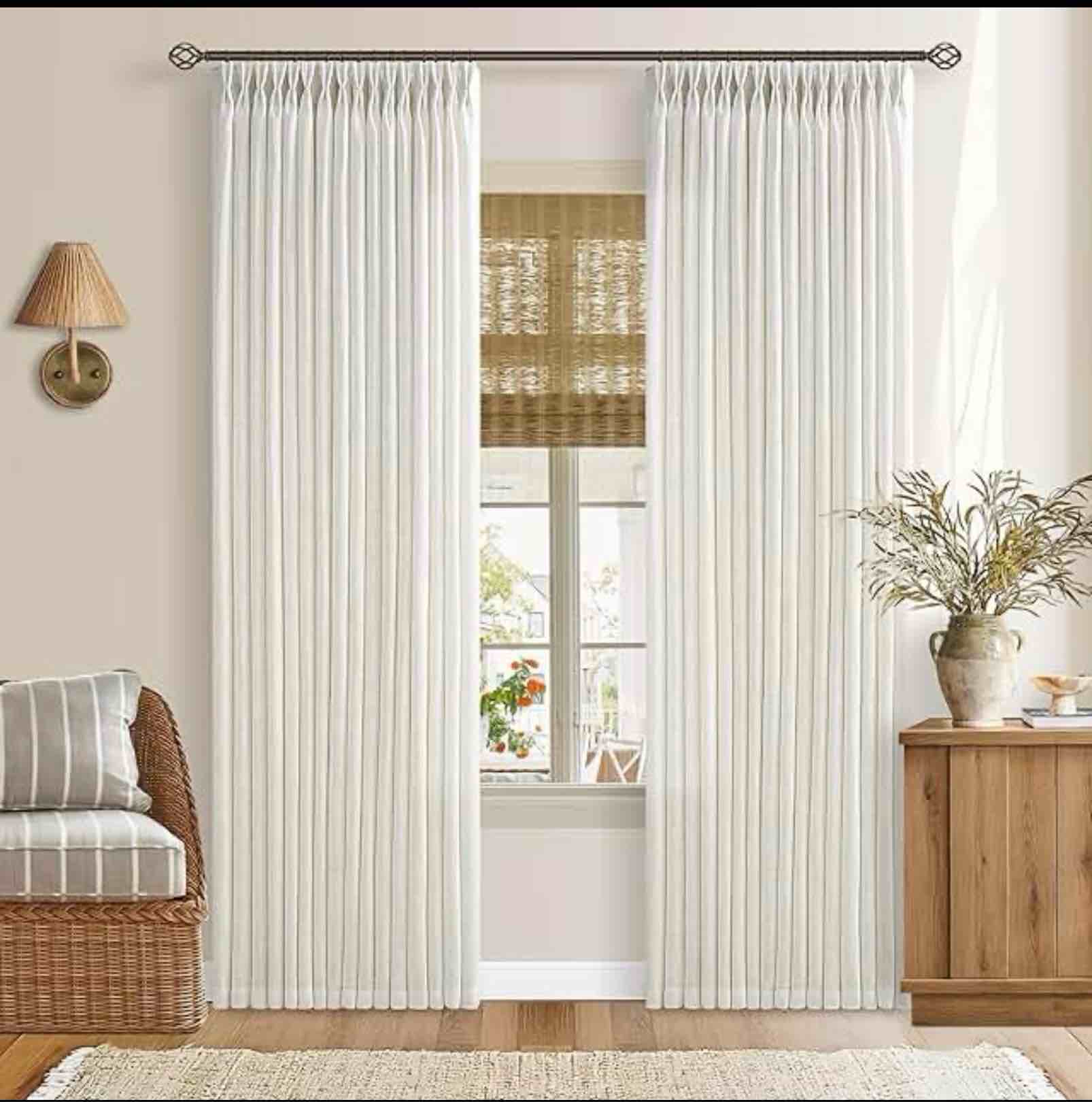 twodrapes pinch pleated linen curtains 50” x 90”,  (pair)
