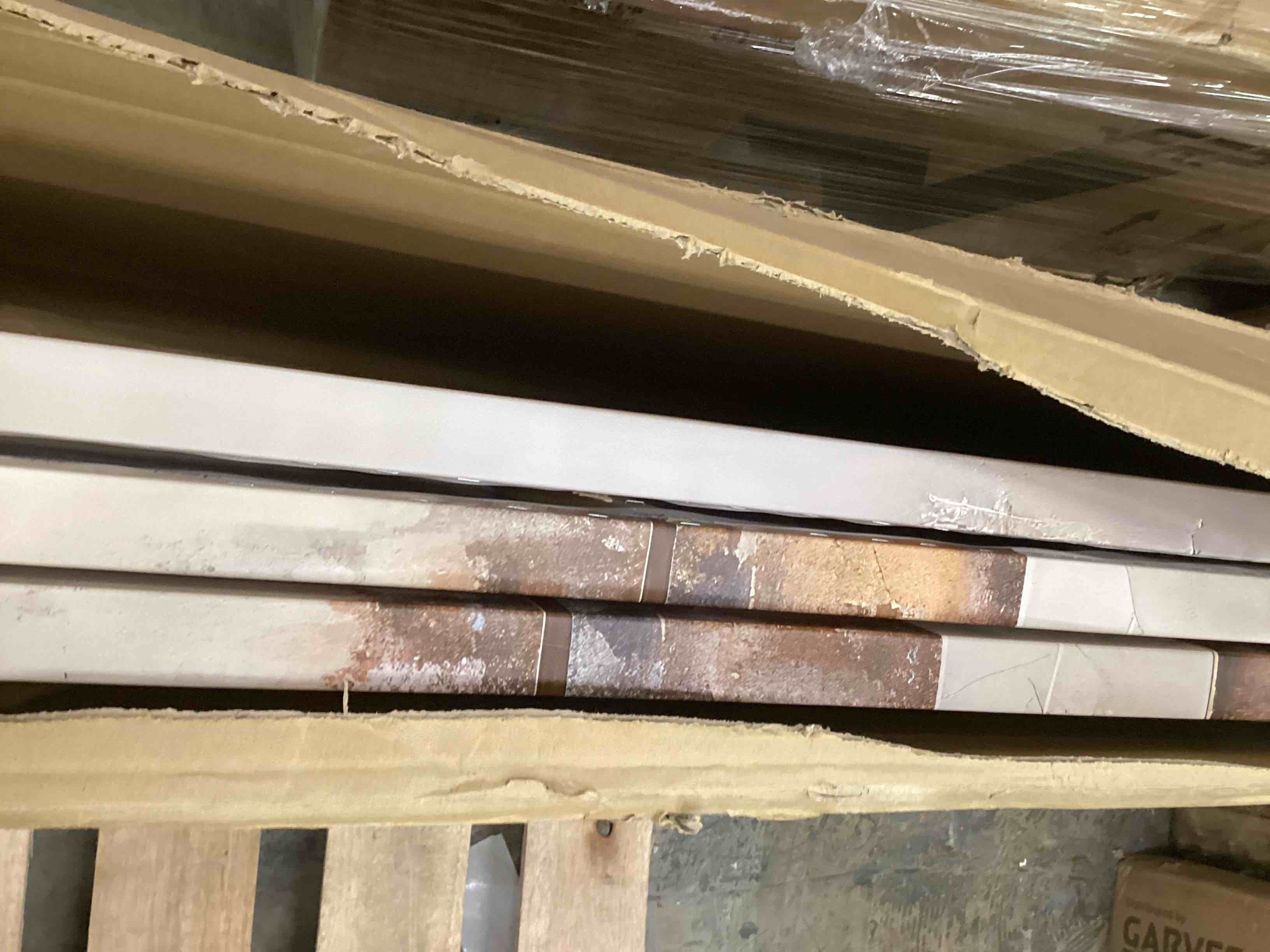 Condition photo showing Good Condition for designart "abstract beige brown road collage" abstract collages canvas set of 3 - modern beige wall art set 3 pieces 28”*60”