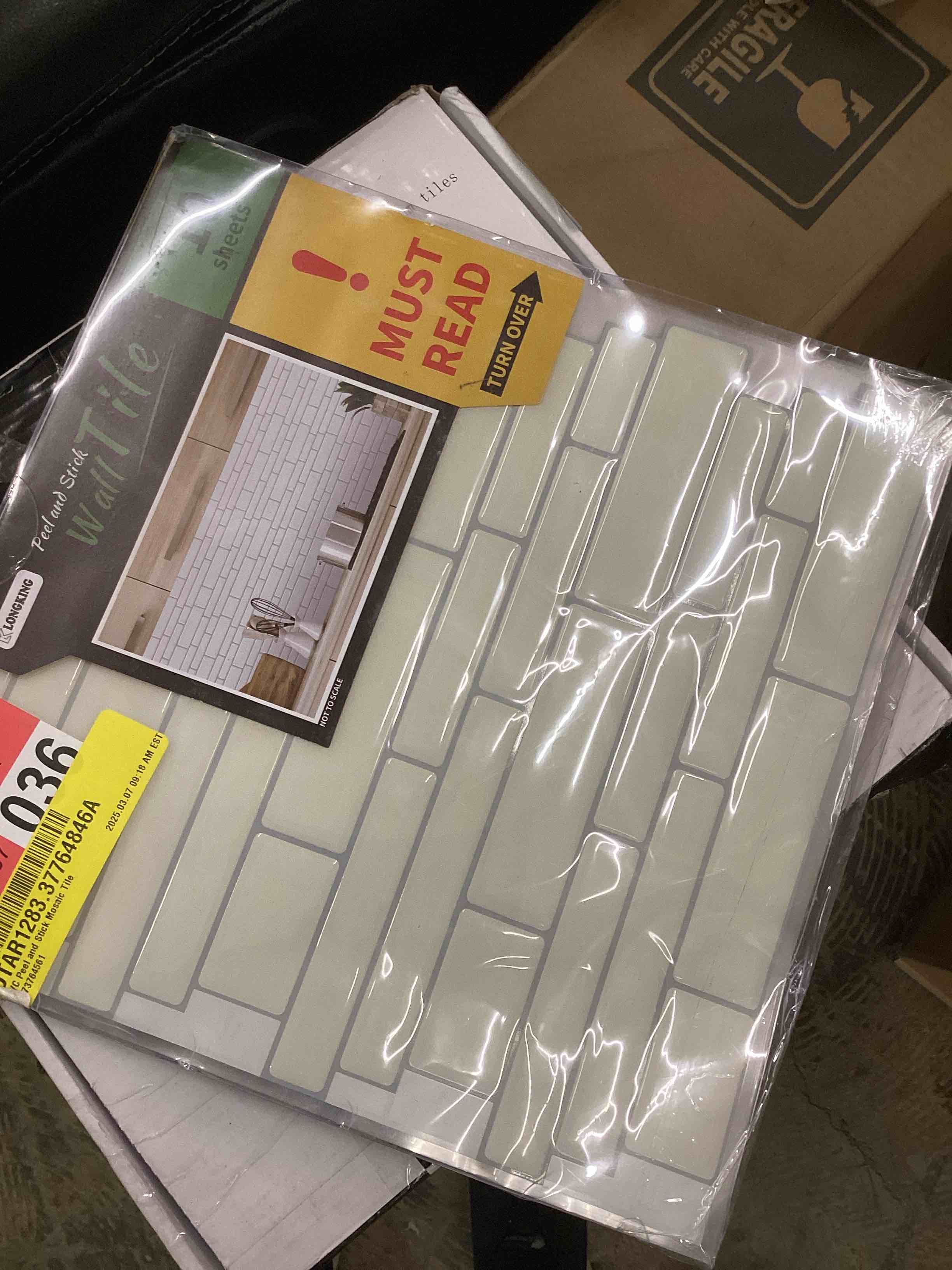 Condition photo showing New/Like New for longking peel and stick backsplash tile shelf-adhesive wall stickers (10 sheets) off white subway tile with grey grout