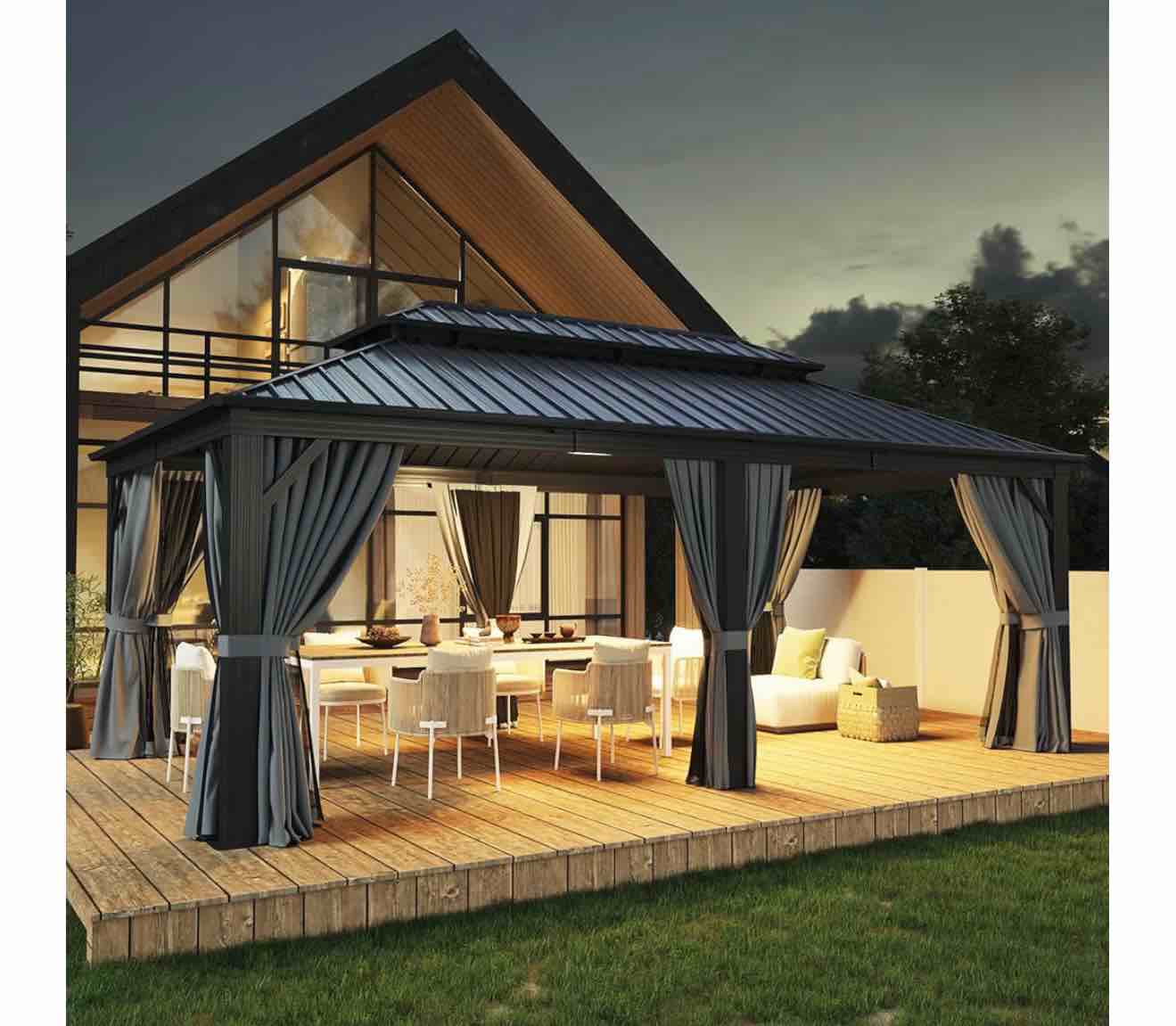 20x12 Galvanized Steel Double Top, Metal Gazebo with Curtains and Netting (incomplete 1 box of 5 only) (box # 2)