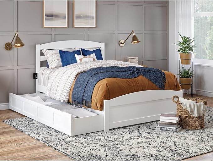 AFI Warren Queen Size Platform Bed with Footboard, Storage, & Charging Station in White (incomplete one box only)