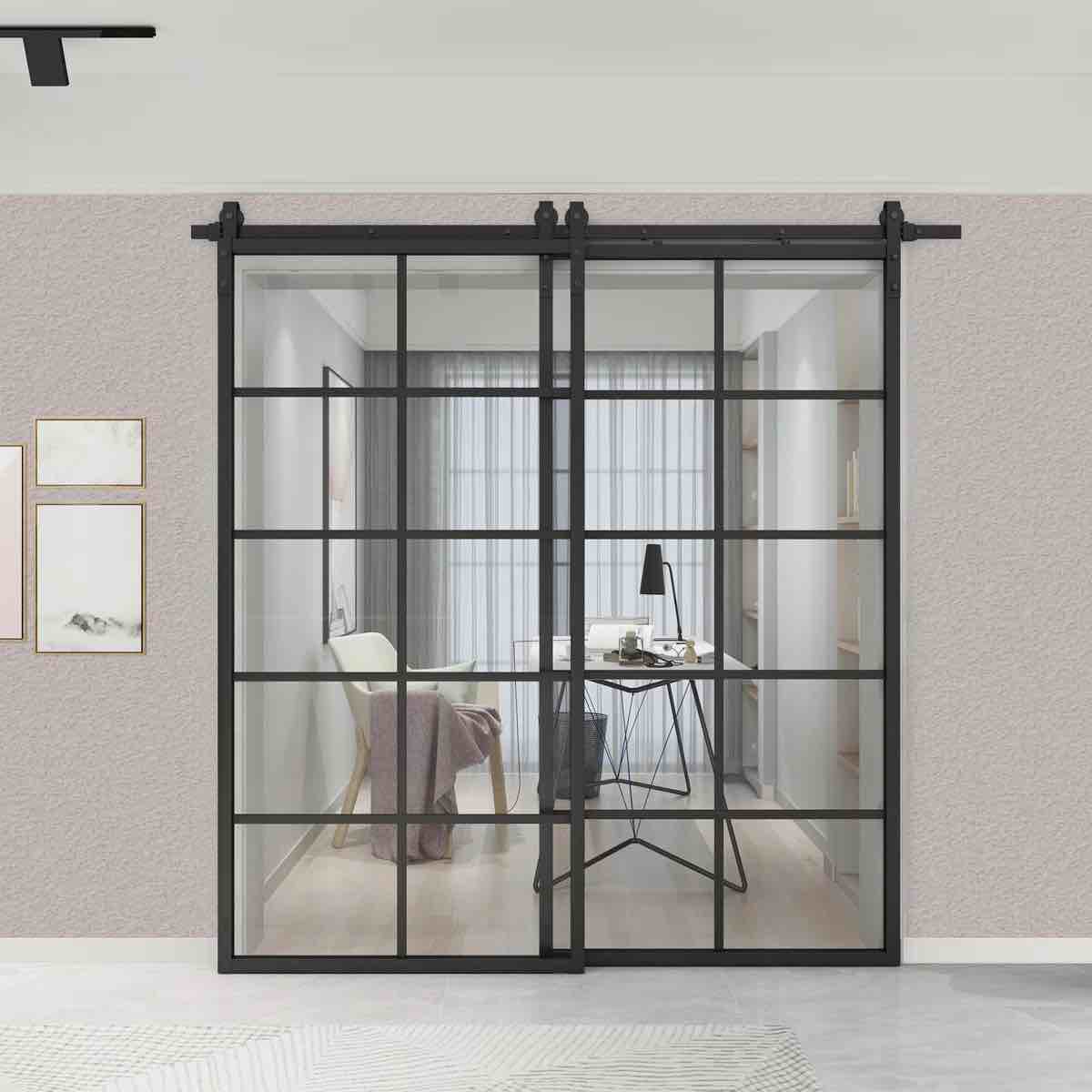 double glass bypass barn door with installation hardware kit kda01x2-bp