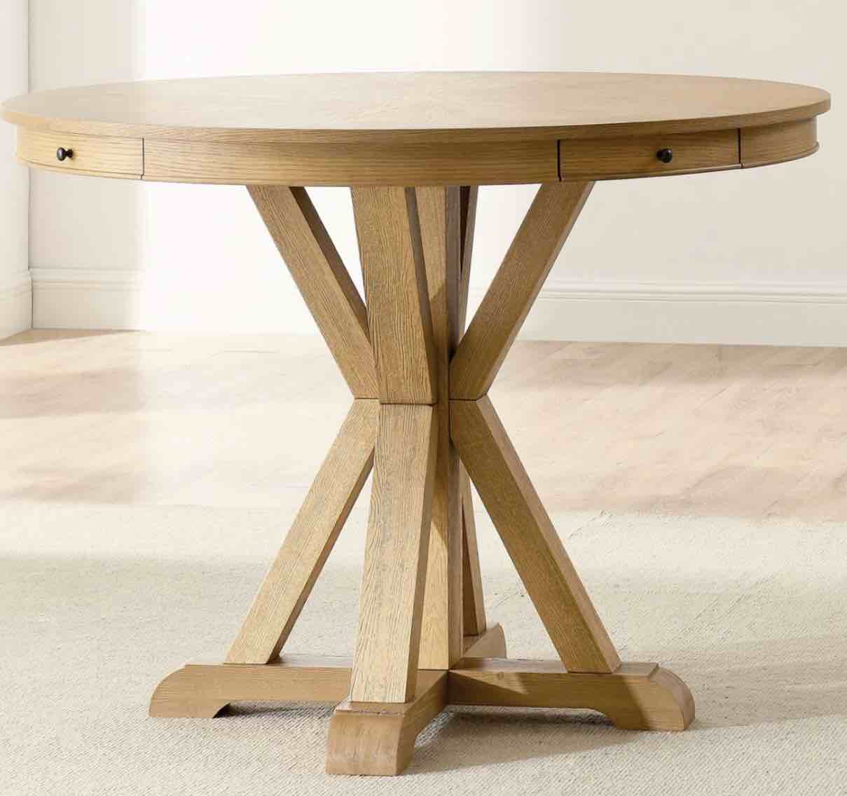 48-inch Round Counter Dining Table with 4 Drawers, Natural Finish
