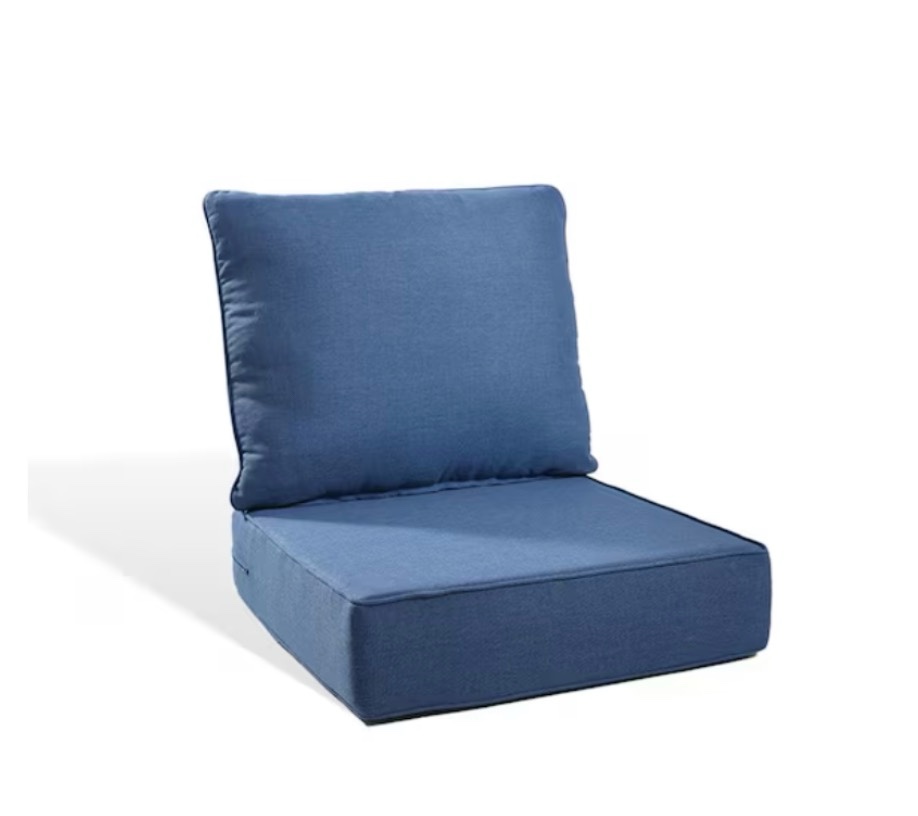PlushCore 22 in. x 24 in. x 6 in. 2-Piece Deep Seating Outdoor Dining Chair Thick Cushion Set in Blue 