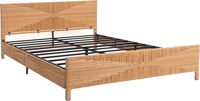 Yechen Rattan Boho King Bed Frame with Headboard and Footboard ( only wicker frame )