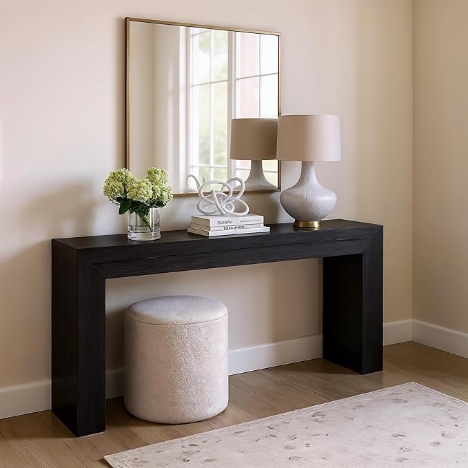 Plank+Beam Grand Console Table, 66 Inch Modern Solid Wood Sofa Table, Narrow Entryway Table for Hallway, Behind The Couch, Living Room, Foyer, Black Wirebrush (Similar )