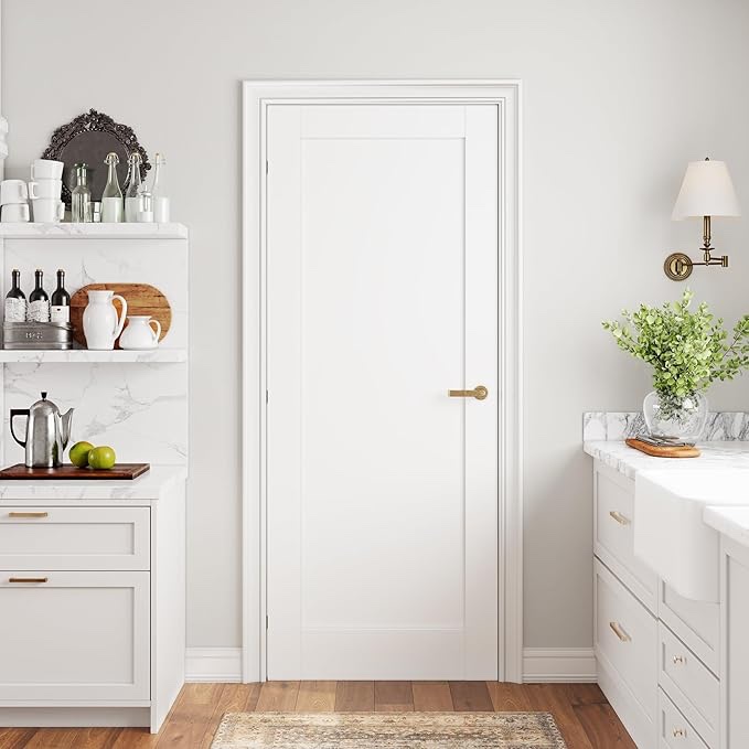 SmartStandard 32in x 80in Slab Door, Solid Core French Doors Interior, White Primed Shaker for Pantry, Bathroom, Laundry, Pre-Assembled Panel Without Hardware Kit