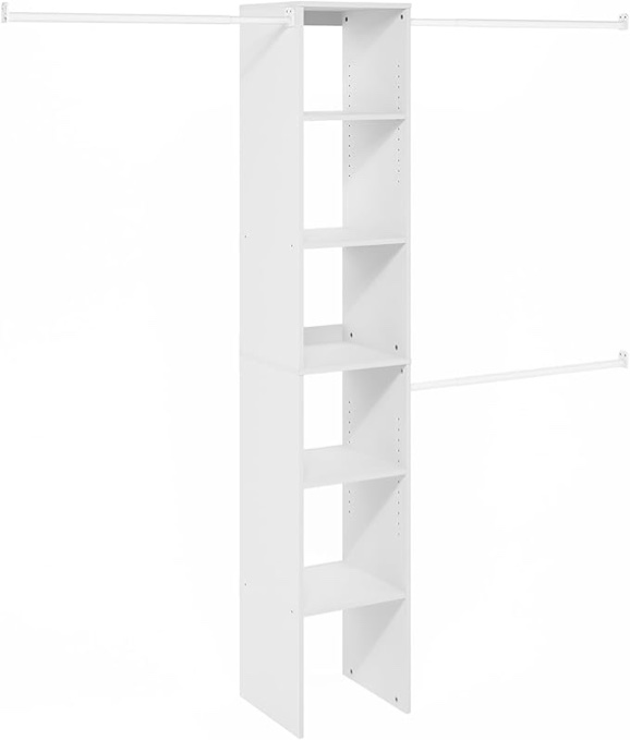 Furinno FANO Closet Organizers and Storage, 5-Tier Closet Storage Organizer with 3 Hanging Bars, Wardrobe Closet Shelf Towers, Adjustable Shelves, for Wardrobe, Bedroom, Living