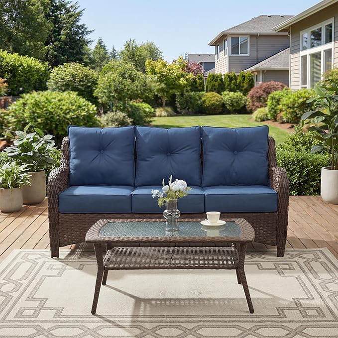 Patio Furniture Set, 2PCS Outdoor Wicker Conversation , (color beige) 