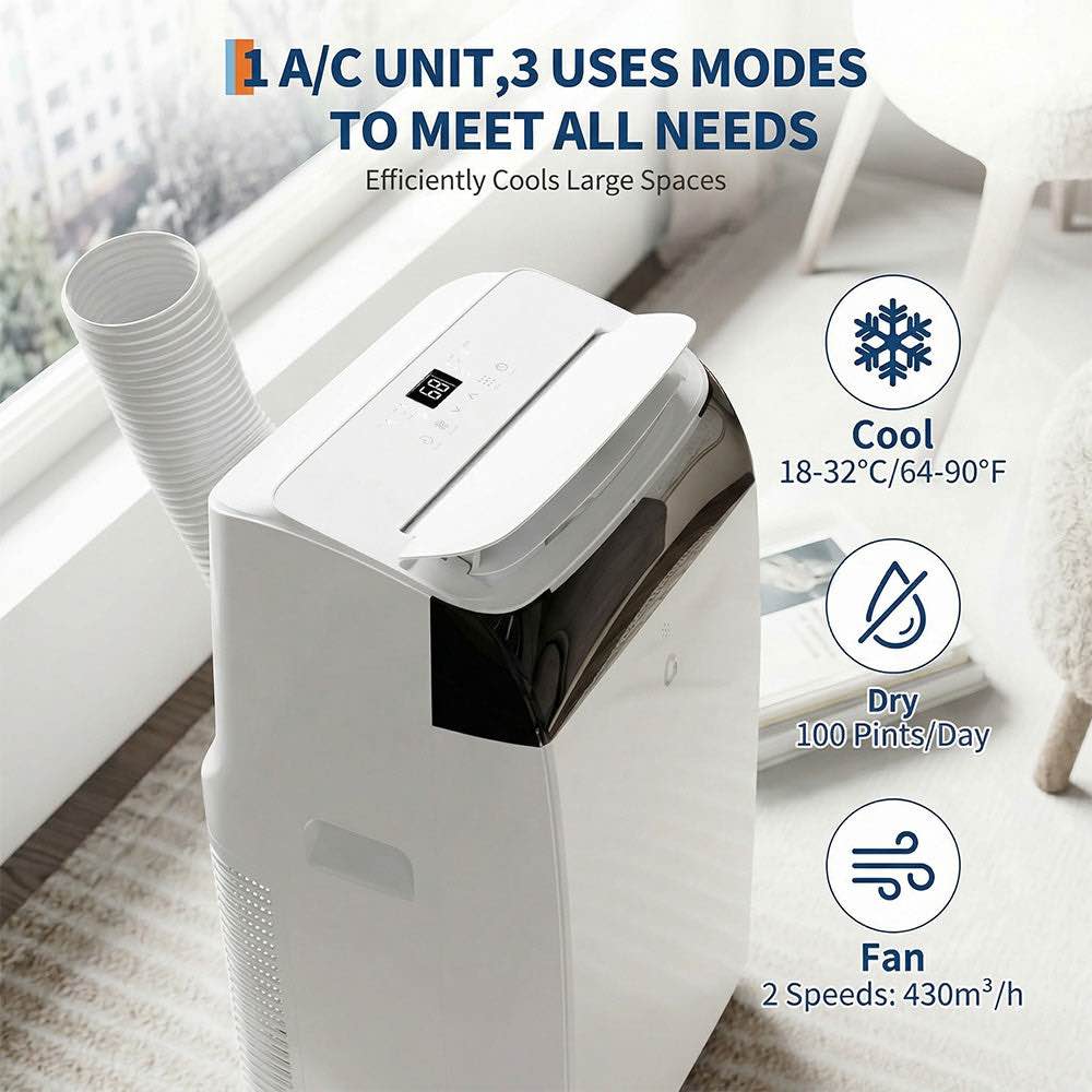 Garvee 14,000 BTU Portable Air Conditioner with Dehumidifier & Fan, Portable AC Units Cools up to 750 Sq. Ft., Remote Control, Auto Swing, Sleep Mode, White Air Conditioners & Accessories