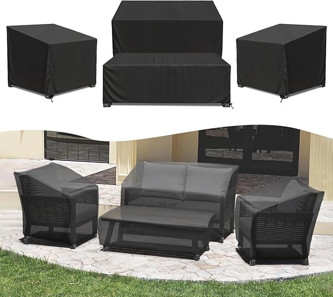patio furniture covers, 4 piece heavy duty waterproof outdoor furniture cover with windproof buckle strap, rattan wicker patio furniture set cover for chair sofa black n( similar)