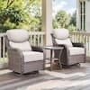 MoonLuxe Brown Swivel Glider Wicker Patio Conversation Set with Beige Olefin 6 in. Thick Cushions/Side Table (3-Piece)